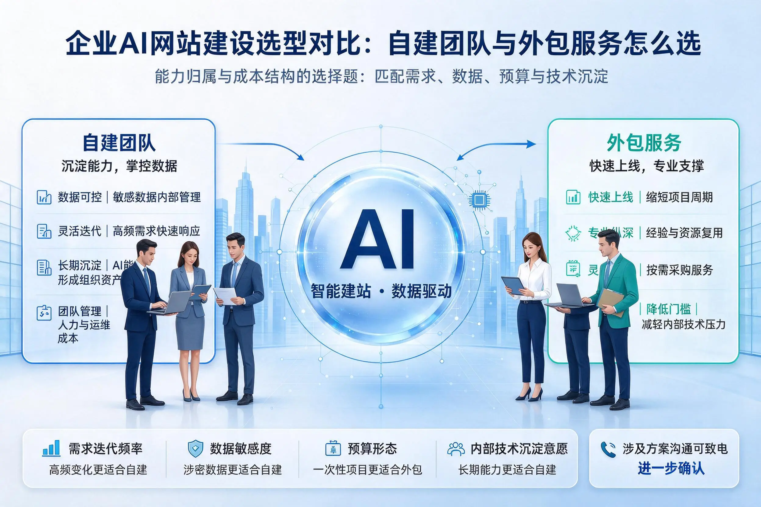 漯河企业AI网站建设选型对比:自建团队与外包服务怎么选